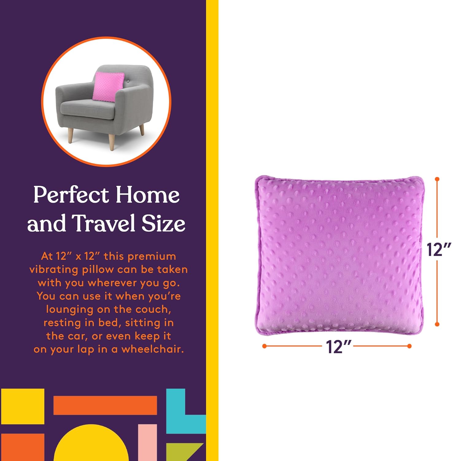 Sensory Vibrating Pillow for Kids and Adults 12" Plush Velvet Soft Cover with Textured Therapy Stimulation  HUG TO ACTIVATE   Purple