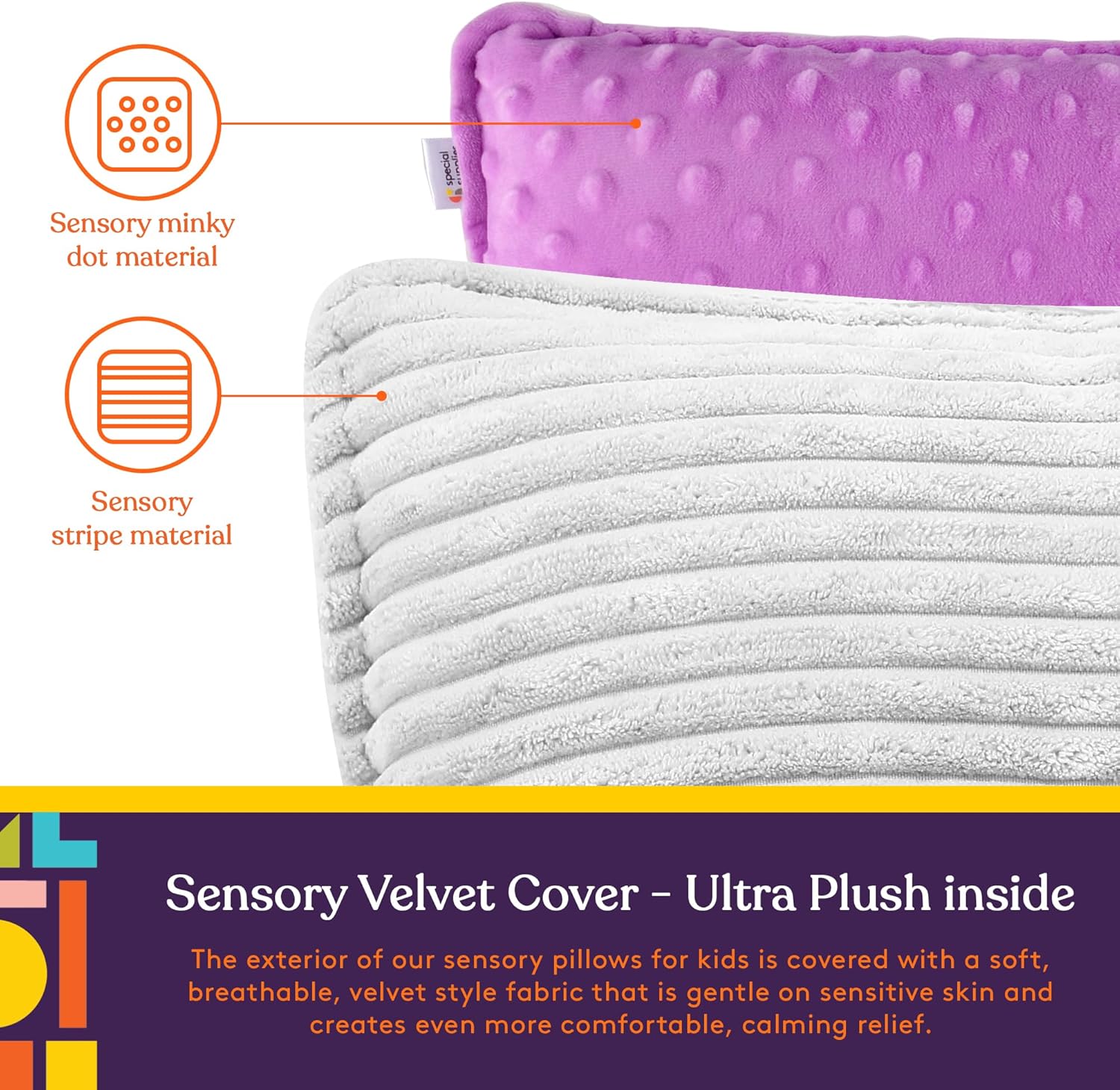 Sensory Vibrating Pillow for Kids and Adults 12" Plush Velvet Soft Cover with Textured Therapy Stimulation  HUG TO ACTIVATE   Purple