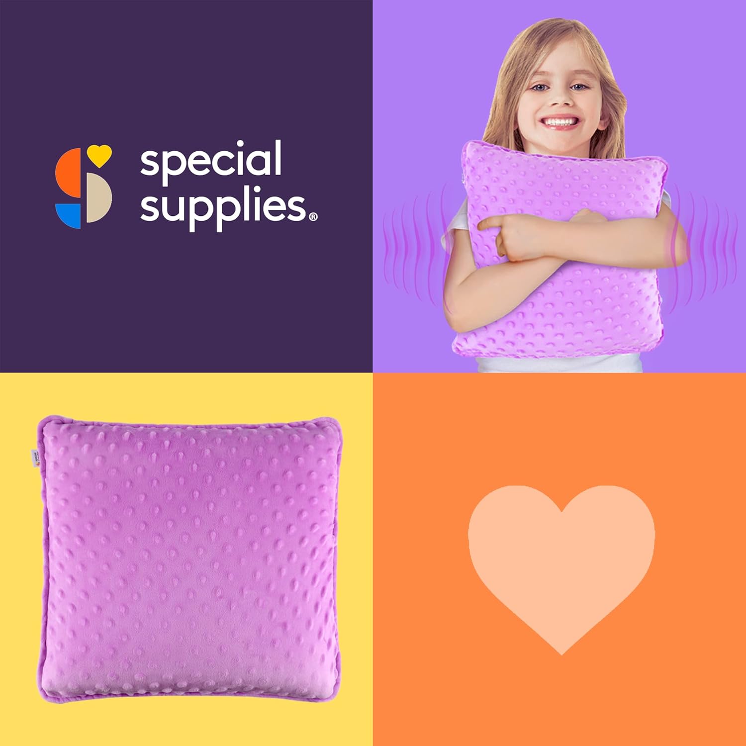 Sensory Vibrating Pillow for Kids and Adults 12" Plush Velvet Soft Cover with Textured Therapy Stimulation  HUG TO ACTIVATE   Purple