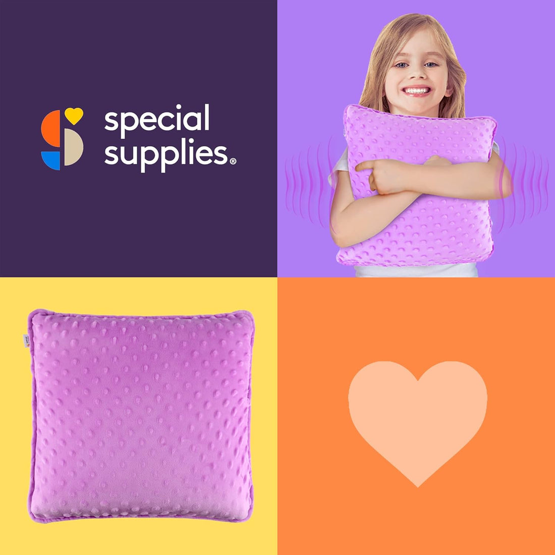 Sensory Vibrating Pillow for Kids and Adults 12" Plush Velvet Soft Cover with Textured Therapy Stimulation  HUG TO ACTIVATE   Purple