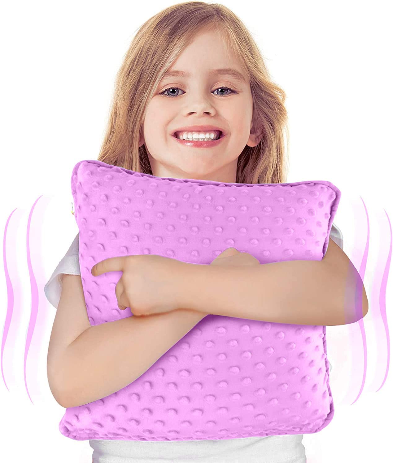 Sensory Vibrating Pillow for Kids and Adults 12" Plush Velvet Soft Cover with Textured Therapy Stimulation  HUG TO ACTIVATE   Purple