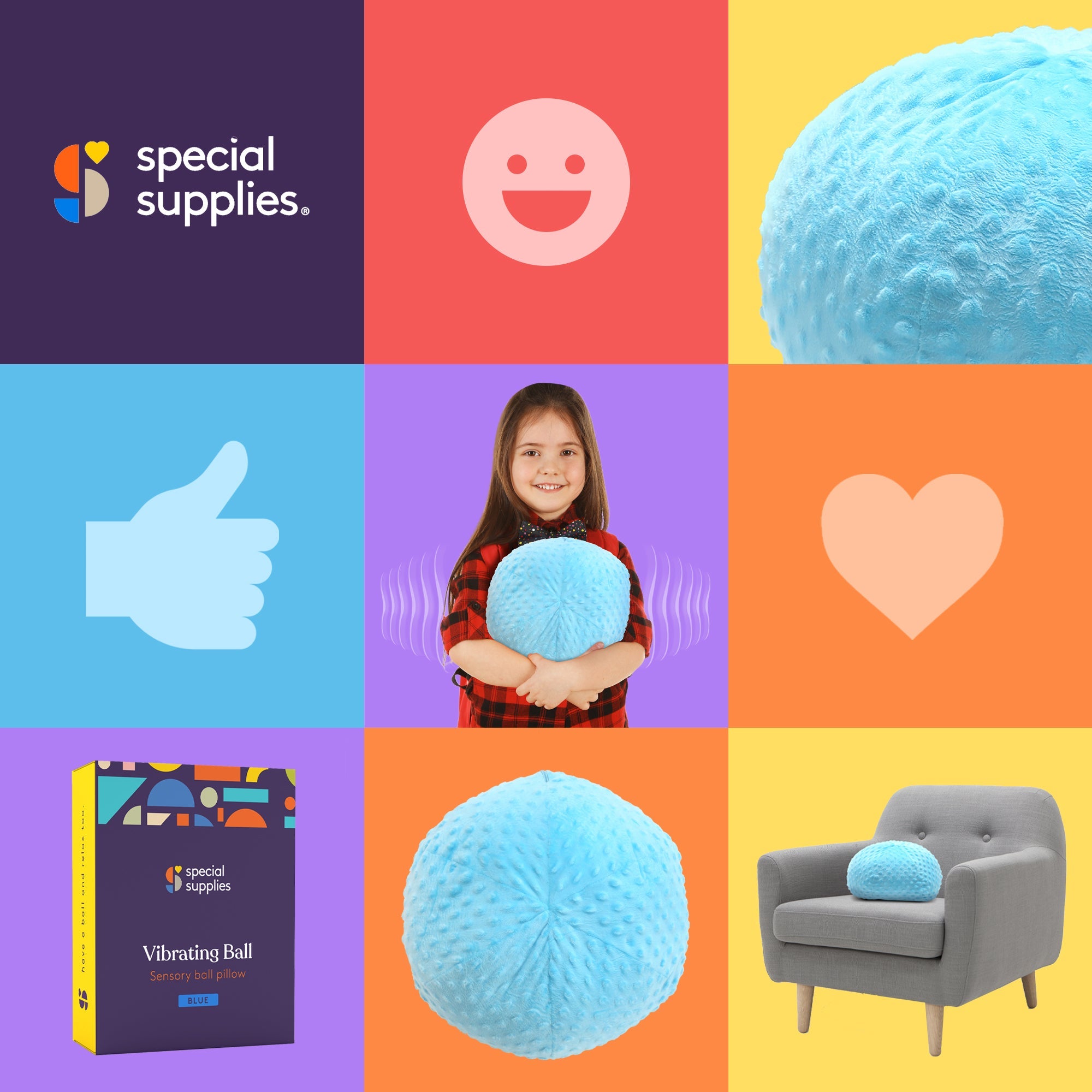 Vibrating Ball Pillow Sensory Pressure Activated for Kids and Adults